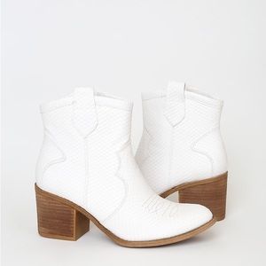 Unite white snake ankle booties